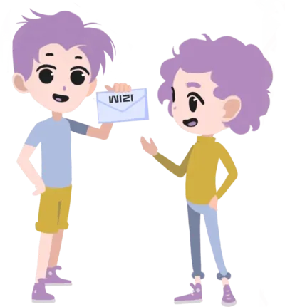 Personaje WIZI sosteniendo un correo